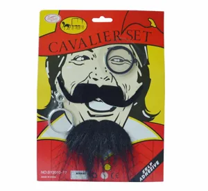 Set Cavaliere per Costume di Halloween Barba e Baffi Finti Neri Con Montatura per Occhiali per Accessori per Feste