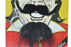 Set di barba e baffi finti adesivi neri per festa di Halloween travestimento e costume.