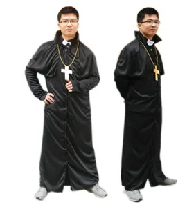 Costume de Prêtre d'Halloween Robe et Cape Avec Collier de Croix pour Bal Masqué Spectacle Unisexe