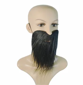 Detail view of black fake beard costume prop, soft synthetic fiber material for party.