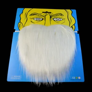 White fake beard costume accessory for Halloween parties and cosplay events with card packaging.