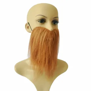 Halloween orange fake beard costume party funny novelty facial hair accessory detail view.