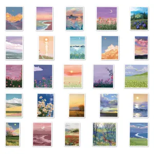 Detailed view of aesthetic landscape oil painting stickers set, perfect for DIY crafts and decor.