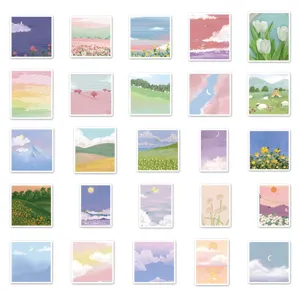 Landscape oil painting style decorative stickers artistic grid display detail view close up