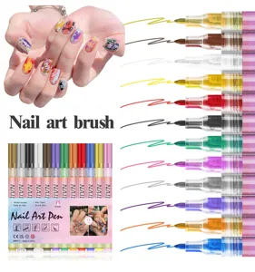Bunte Nagelkunst Malstifte, 0.7mm feine wasserdichte Acryl Marker Set mit 12 leuchtenden Farben.