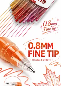 Detailed view of 0.8mm glitter gel pen fine tip with smooth writing and sparkling ink.