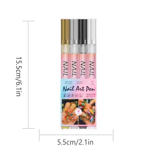 Detail der Nagelkunststift Verpackung mit 4 Farben, 0.7mm Spitze und Maßen 15.5x5.5cm.
