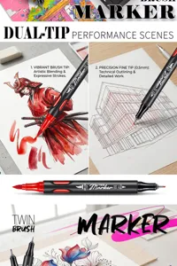 Pennarello artistico a doppia punta con pennello e punta fine da 0,5 mm per schizzi e illustrazioni.