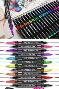 Set Pennarelli Artistici Doppia Punta Punta Fine e Pennello Colori per Disegno Bambini e Studenti