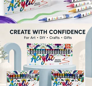 Set de marqueurs peinture acrylique a pointe pinceau souple, ideal pour art et loisirs creatifs.