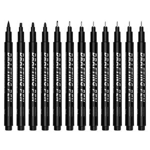 Set di penne fineliner nere, pennarelli impermeabili per disegno artistico con punte varie.