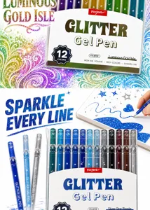 Foxfeel 12 colors glitter gel pens set for art drawing card making DIY smooth writing.