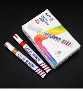 Colorful paint marker detailed view showing 12pcs waterproof oil-based pens with packaging.