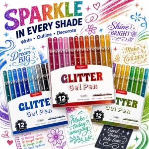 Glitter gel pens 12-color set for art drawing, greeting cards, DIY journaling and writing.