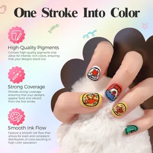 Acrylic nail art pen for DIY vibrant graffiti nail painting designs with high coverage.