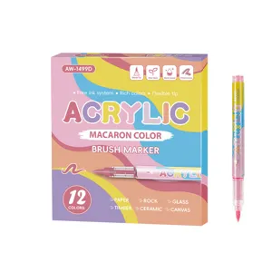 Acrylic marker pen set 12 colors brush tip waterproof paint pens for rock glass fabric canvas