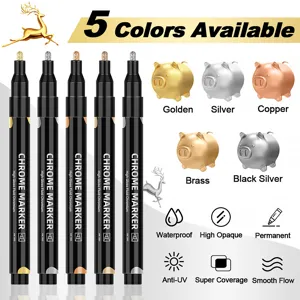 Chrom Spiegel Marker Set, 5 lebendige Metallic Farben zum Bemalen, wasserfest und permanent.