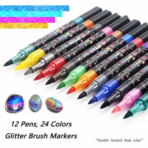 Doppelkopf Dual Farbe Glitter Marker Stifte Schimmer Textmarker Für Kinder Zeichnen Kunst Schulbedarf