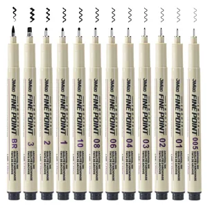 Professional pigment liner pens set, waterproof black fineliners for drawing, art and design.