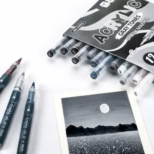 Acrylic paint markers set 12 gray tones brush pens for art drawing DIY painting illustration