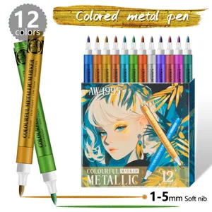12 Colors Metallic Marker Pens Set Soft Nib Paint Pens for Rock Painting DIY Craft Art Supplies