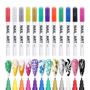 12 nail art pennen set, sneldrogende DIY fijne lijn graffiti pennen voor nageldesign.