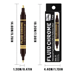 Doppelseitiger flüssiger Chrom-Marker mit Hochglanz-Spiegelreflexion, Größenangaben.