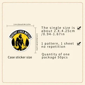 Λεπτομέρειες αυτοκόλλητα Bigfoot, μέγεθος 2,4-4,25cm, 50 τεμ χωρίς επανάληψη αδιάβροχα.