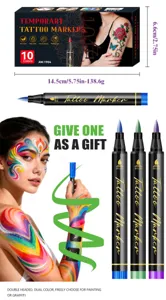 Temporary tattoo markers set, 10 colors dual-ended body art skin safe pens for party.