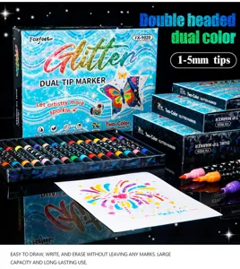 Detailansicht der glitzernden Foxfeel Doppelspitzen Marker Stifte mit funkelnden Spitzen.