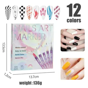 12 Colors Nail Art Marker Set Water-Based DIY Quick Dry Painting Pen for Nail Design