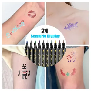 Temporary tattoo pens set glitter body art markers skin safe washable festival makeup