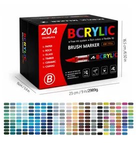 204 Farben Acrylmarker Set mit flexibler Pinselspitze für Stein, Glas, Leinwand und Holz.