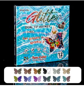 Foxfeel 24 Farben Glitzer Stifte Set, Pinselspitze, wasserbasiert für kreatives Malen.