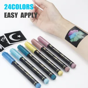 24 colors temporary tattoo markers for skin body art drawing painting festival party design.