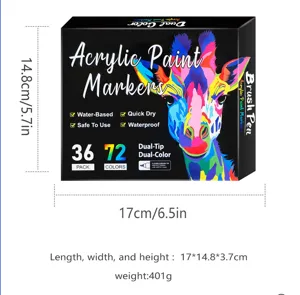 Set de rotuladores acrílicos 36 piezas 72 colores doble punta para dibujo artístico y estudiantes