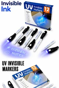 UV unsichtbare Tinte Markierstifte Set mit eingebautem Taschenlampen Licht fuer geheime Notizen.