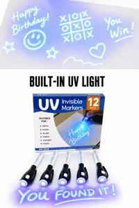 UV Unsichtbare Marker Stifte 12 Stk mit Eingebautem UV Licht Geheime Botschaft Schreibwerkzeug