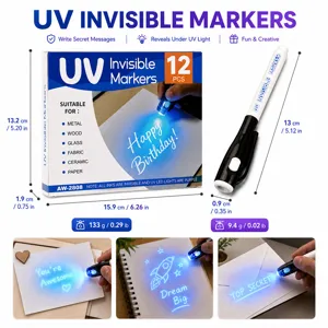 Details zu Abmessungen, Verpackung und UV unsichtbaren Markierungsstiften in der Anwendung.