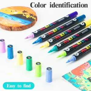 Set de marcadores acrílicos de doble punta para arte, colores vivos, fácil identificación.