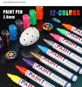 12-colors waterproof paint markers, 2.8mm quick-drying art pens for rock, wood, and glass.