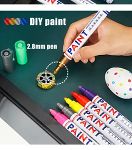 Waterproof paint marker pens set, 2.8mm tip, quick-drying acrylic ink for DIY craft and repair.