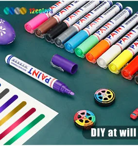 12 colors waterproof paint markers set for DIY crafts rock painting wood and tire repair