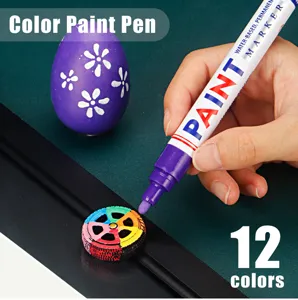 Detailed view of water-based permanent paint marker pen in purple coloring on small model.