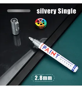 Waterproof silver paint marker 2.8mm tip for car tire and furniture repair work.