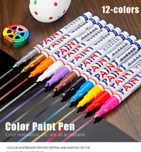 12-colors waterproof permanent paint marker set for wood, metal, and car tire repair.