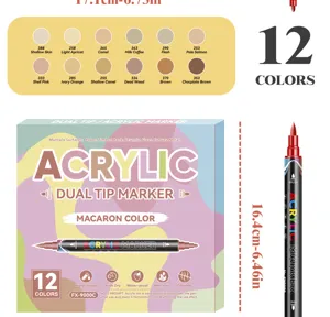 Set di pennarelli acrilici 12 colori doppia punta macaron per pittura disegno artistico.