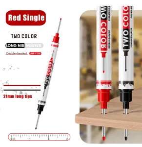 Two color long nib marker with 21mm deep hole tips for woodworking construction and carpentry use.