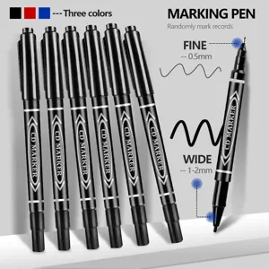 Double-headed permanent marker pen black quick-drying fine and wide tip for art design