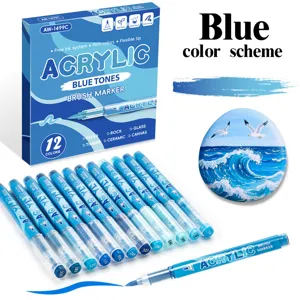 Acrylic marker pen set 12 colors blue tone direct liquid soft tip art DIY drawing tools